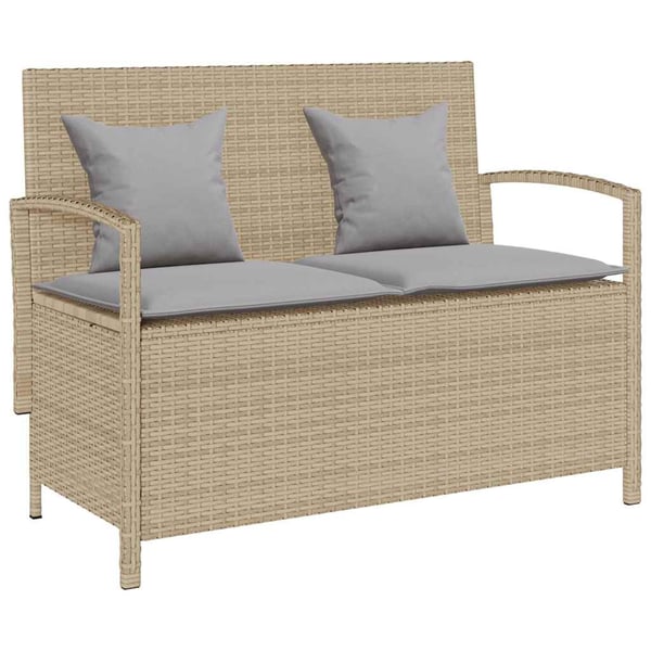 vidaXL opbevaringsbænk til haven med hynde polyrattan beige