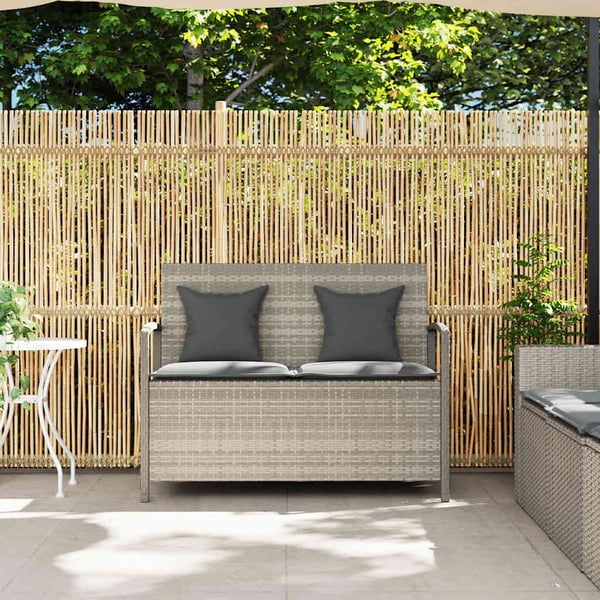 vidaXL opbevaringsbænk til haven med hynde polyrattan lysegrå