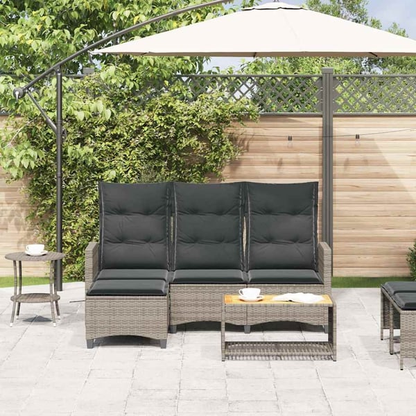 vidaXL loungestol med hynder og lænefunktion L-formet polyrattan grå