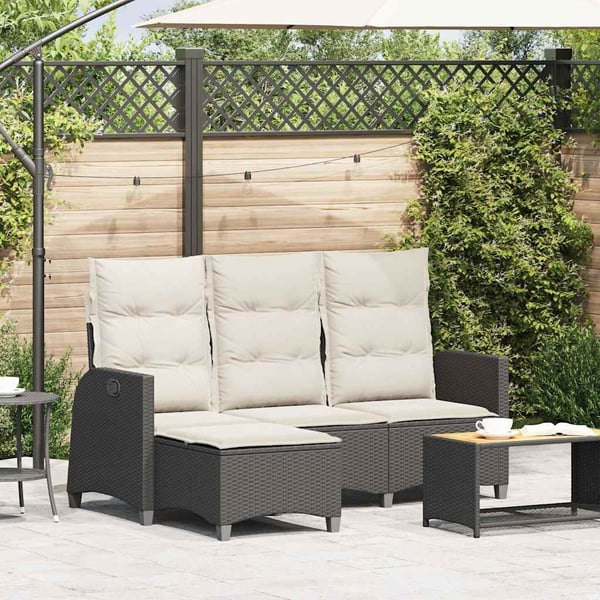 vidaXL loungestol med hynder og lænefunktion L-formet polyrattan sort