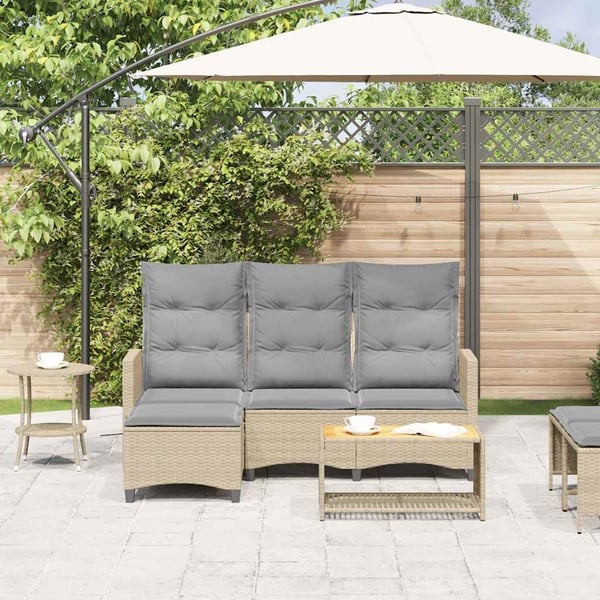 vidaXL loungestol med hynder og lænefunktion L-formet polyrattan beige