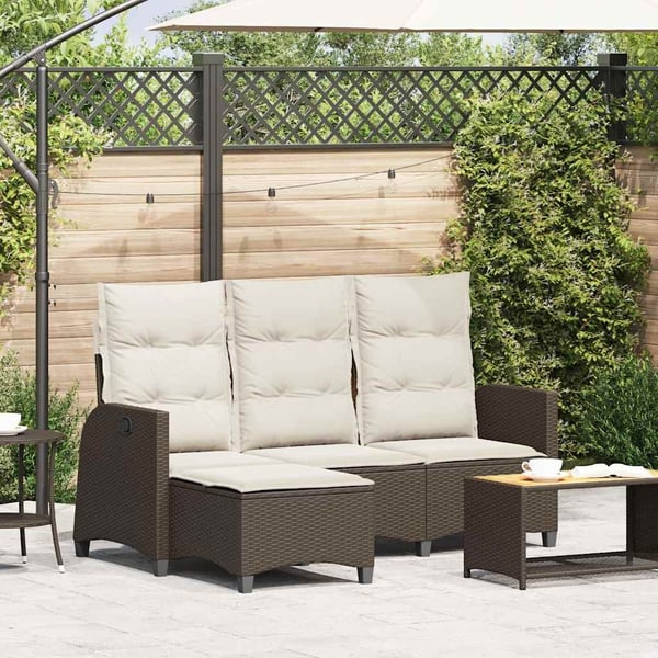 vidaXL loungestol med hynder og lænefunktion L-formet polyrattan brun