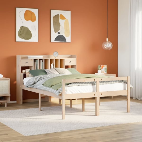 vidaXL Seng med bokhylle uten madrass 140x200 cm heltre furu
