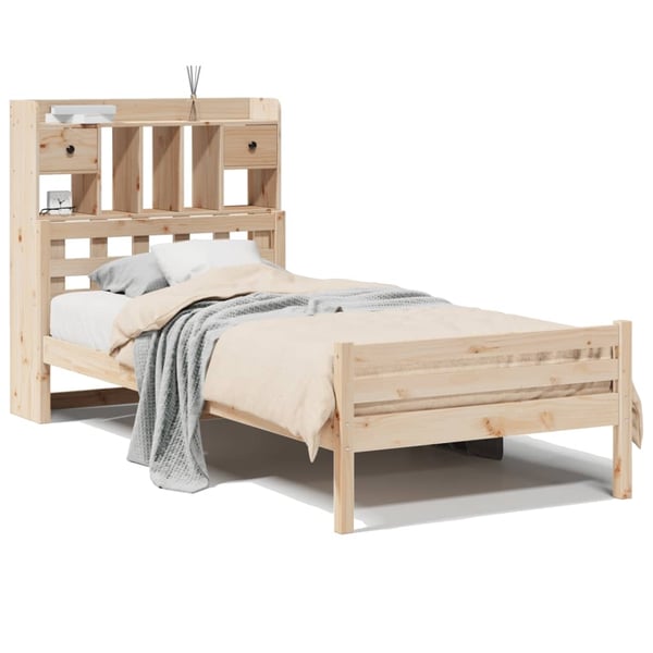 vidaXL Säng med bokhylla utan madrass 90x200cm massiv furu