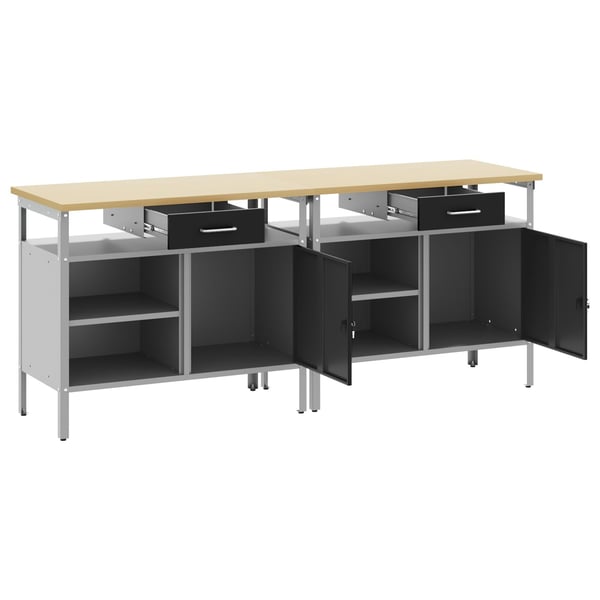 vidaXL Työpöytäsetti hyllyllä 2 pcs Mustat ja harmaa 200 x 55 x 85 cm