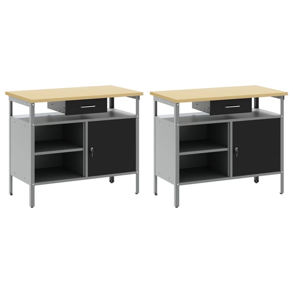 vidaXL Arbeidsbenksett med skuff 2 pcs Svart og Grå 200 x 55 x 85 cm