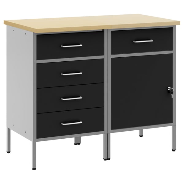 vidaXL Arbejdsskab med skuffe 2 pcs Sort og grå 75 x 45 x 85 cm