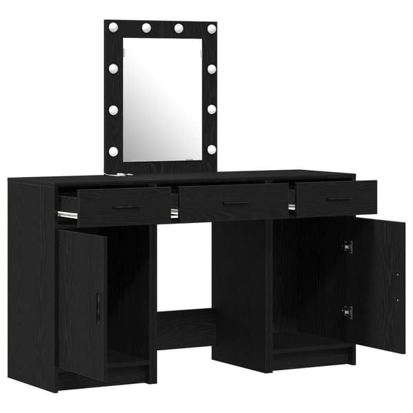 vidaXL Sminkebord med speillys Svart 50 x 41 x 135 cm Konstruert tre