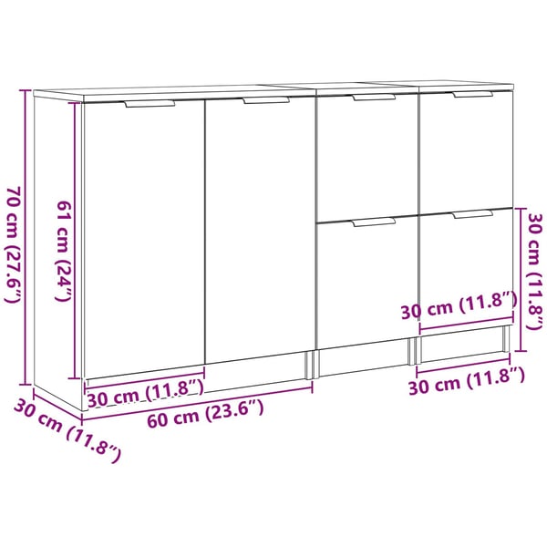 vidaXL Sidebord Svart Eik 180 x 30 x 70 cm Konstruert tre