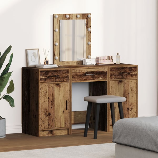 vidaXL Sminkebord med speillys Brun 50 x 41 x 135 cm Konstruert tre