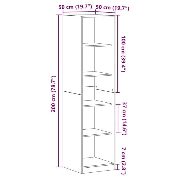 vidaXL Garderobeskap Svart Eik 50 x 50 x 200 cm Konstruert tre