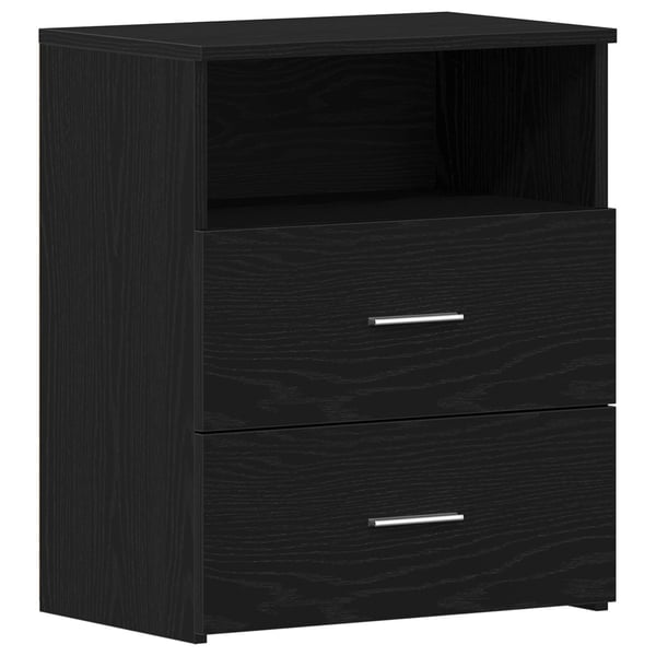 vidaXL Natbord med skuffe 2 pcs Sort eg 50 x 32 x 60cm Konstrueret træ
