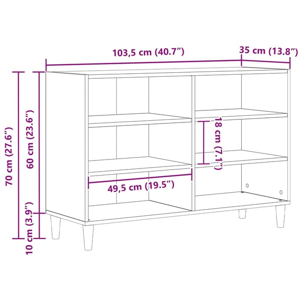 vidaXL Serviesskap Svart Eik 103,5 x 35 x 70 cm Konstruert tre