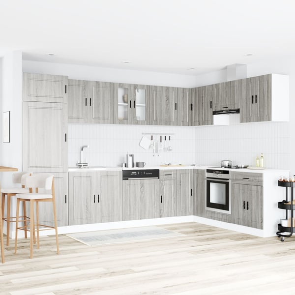 vidaXL Vaskeskabsbase med opbevaring Porto 2 pcs Grå 80 x 46 x 84.5 cm
