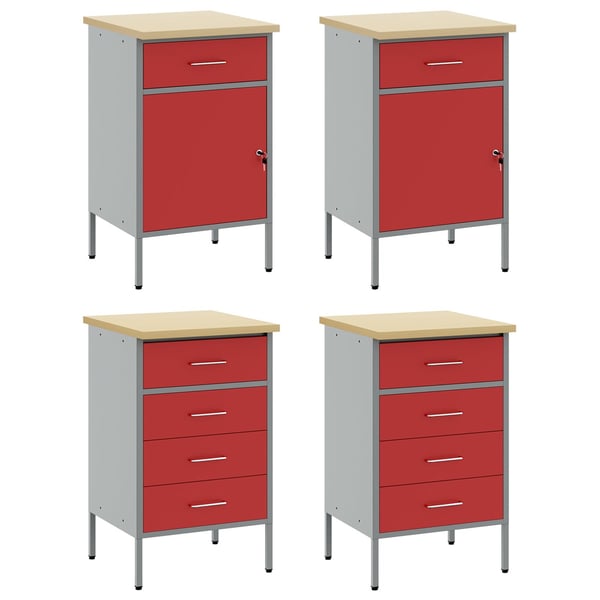 vidaXL Arbeidsskap med skuff med lås 4 pcs Rød og Grå 200 x 55 x 85 cm