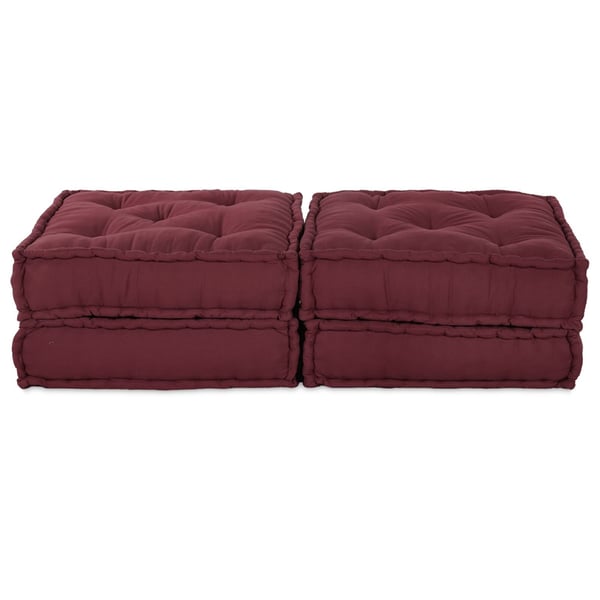 vidaXL Puff Set om 2 Maroon 100% bomull 70 x 70 x 36 cm Modulär Puff