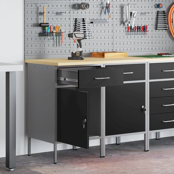vidaXL Arbejdsskab med skuffe 2 pcs Sort og grå 100 x 55 x 85 cm