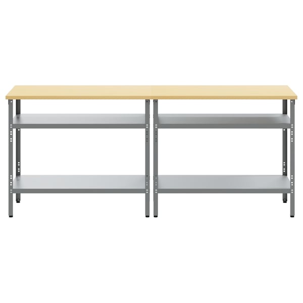 vidaXL Arbeidsbenksett med hylle 2 pcs Beige og grå 200 x 55 x 85 cm