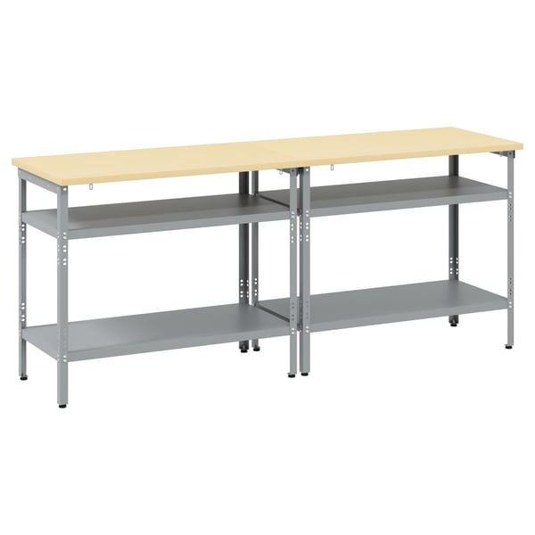 vidaXL Arbeidsbenksett med hylle 2 pcs Beige og grå 200 x 55 x 85 cm