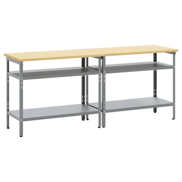 vidaXL Arbeidsbenksett med hylle 2 pcs Beige og grå 200 x 55 x 85 cm