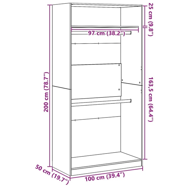 vidaXL Garderobeskap Svart Eik 100 x 50 x 200 cm Konstruert tre