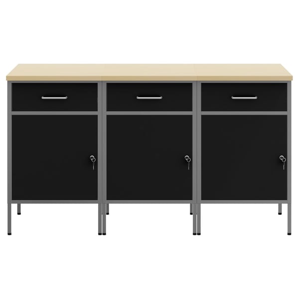 vidaXL Arbeidsskap med skuff 3 pcs Svart og Grå 150 x 55 x 85 cm