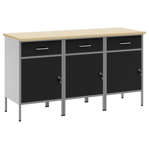 vidaXL Arbeidsskap med skuff 3 pcs Svart og Grå 150 x 55 x 85 cm