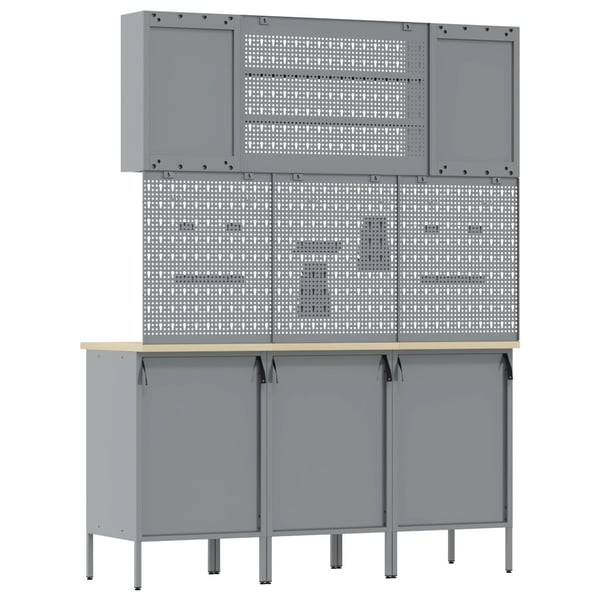 vidaXL Työpöytäkaappi hyllyllä 7 pcs Punainen Kehitetty puu ja teräs