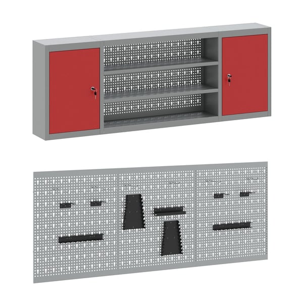 vidaXL Työpöytäkaappi hyllyllä 7 pcs Punainen Kehitetty puu ja teräs