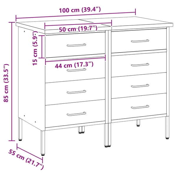 vidaXL Arbeidsskap med skuff 2 pcs Svart og Grå 100 x 55 x 85 cm