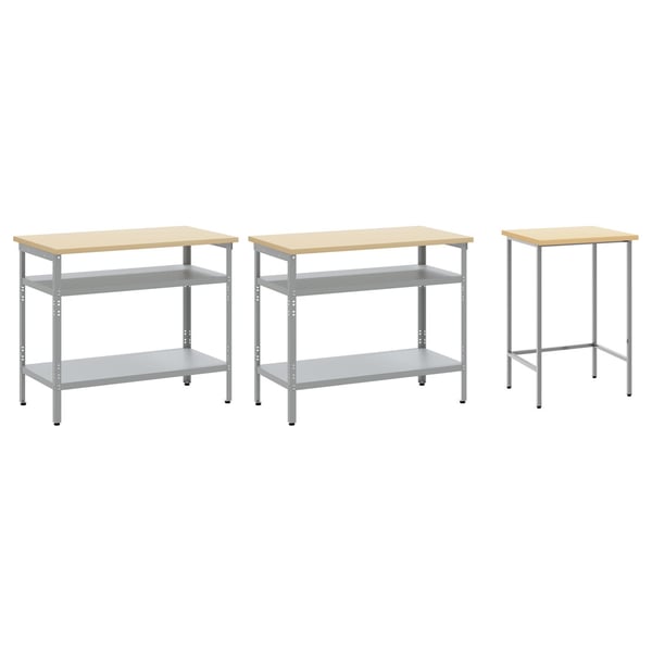 vidaXL Arbeidsbenksett med hylle 3 pcs Beige og grå Pulverlakkert stål