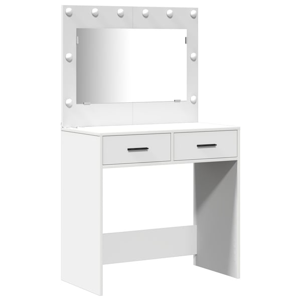 vidaXL Sminkebord med speillys med skuff 2 pcs Hvit Konstruert tre