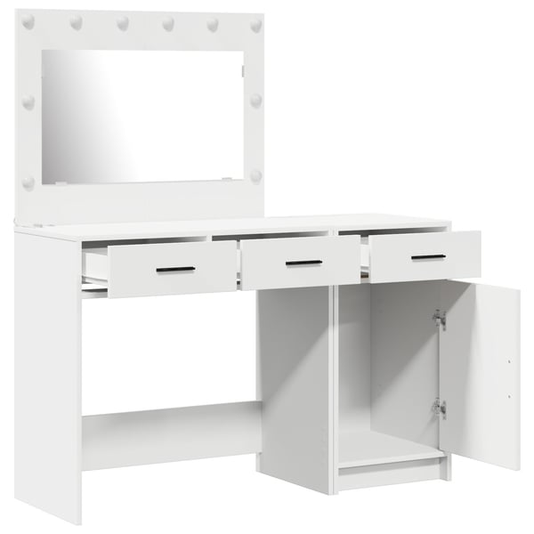 vidaXL Sminkebord med speillys med skuff 2 pcs Hvit Konstruert tre