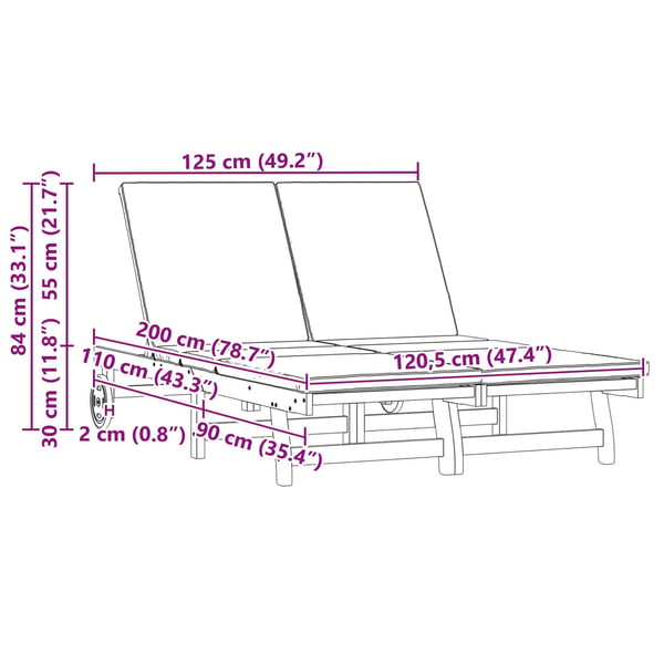 vidaXL Solstol Brun 125 x 200 x 84 cm Solid akasietre