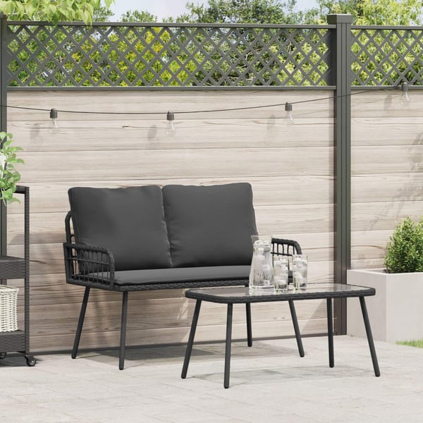 vidaXL Have Spisebordssæt med pude 2 pcs Sort polyrattan
