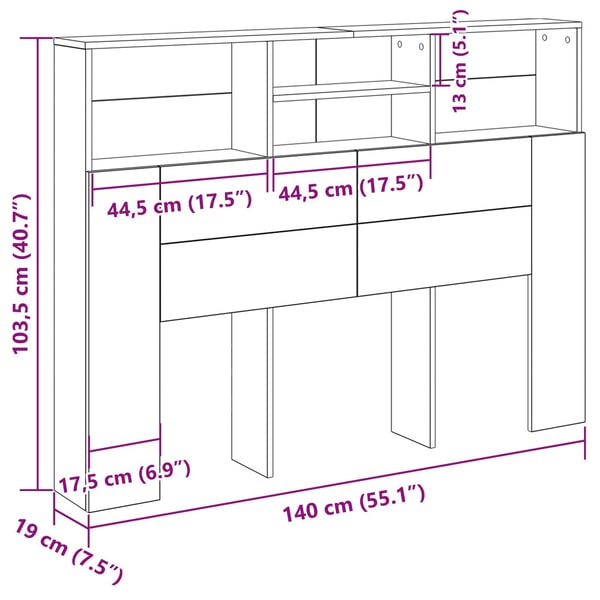 vidaXL Hodegavlskap Svart Eik 140 x 19 x 103,5 cm Konstruert tre
