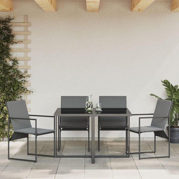 vidaXL Stol med pude 4 pcs Sort og Anthracit Textilene