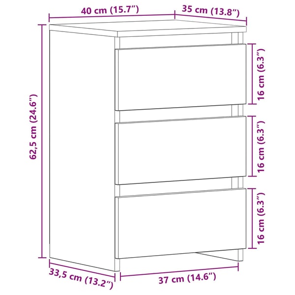vidaXL Nattbordskap Svart Eik 40 x 35 x 62,5 cm Konstruert tre