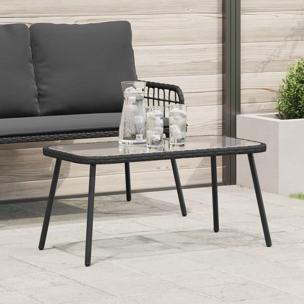 vidaXL Sofabord Sort 90 x 45 x 43 cm Polyrattan og glas