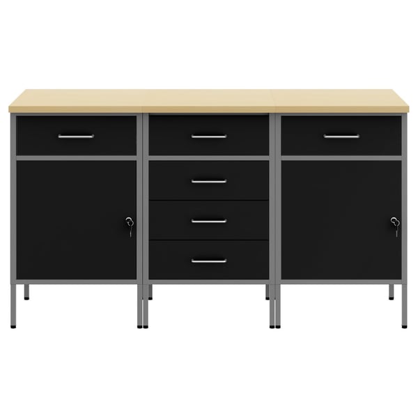 vidaXL Arbejdsskab med skuffe 3 pcs Sort og grå 75 x 45 x 85 cm