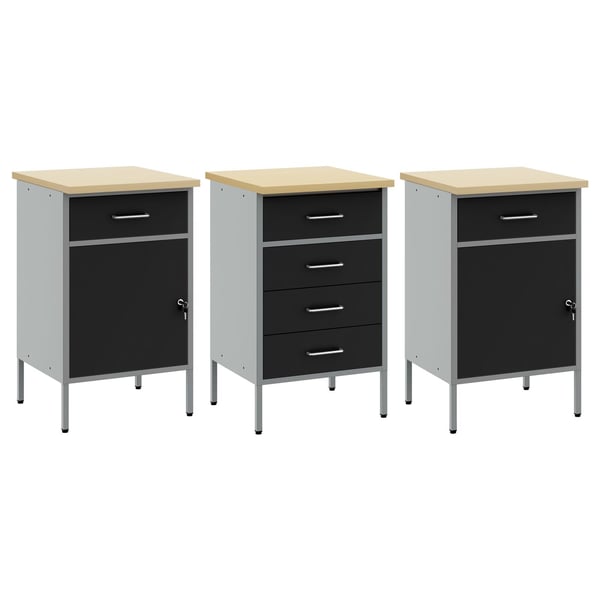 vidaXL Arbejdsskab med skuffe 3 pcs Sort og grå 75 x 45 x 85 cm