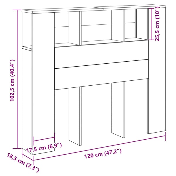 vidaXL Hodegavlskap Svart Eik 120 x 18.5 x 102.5 cm Konstruert tre