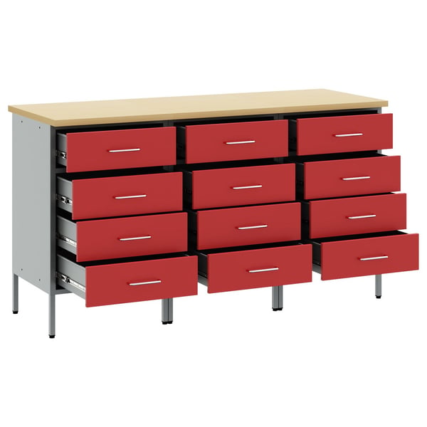 vidaXL Arbeidsskap med skuff 3 pcs Rød og Grå 150 x 55 x 85 cm