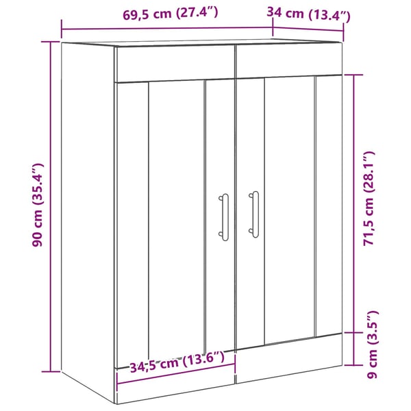 vidaXL Vegghengt skap Svart Eik 69,5 x 34 x 90 cm Konstruert tre