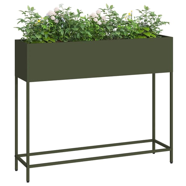 vidaXL Hævet haveplante Olivengrøn 100 x 26 x 82 cm Stål