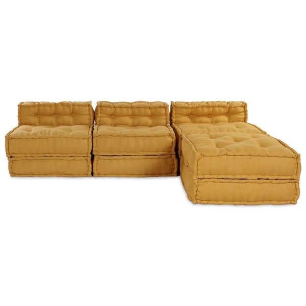vidaXL Pouffe Sæt af 4 Gul Stof (100% bomuld) 70 x 70 x 54 cm Modulær
