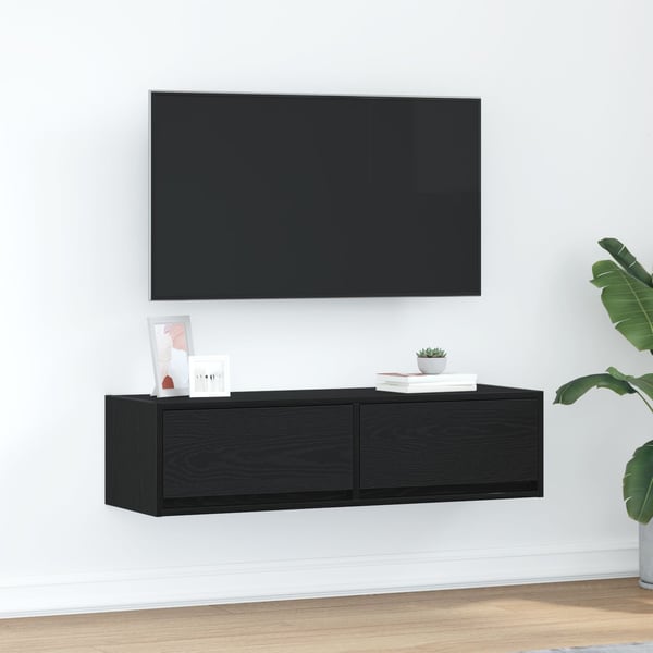 vidaXL TV-skap med skuff Svart eik 100 x 31 x 25,5 cm Konstruert tre
