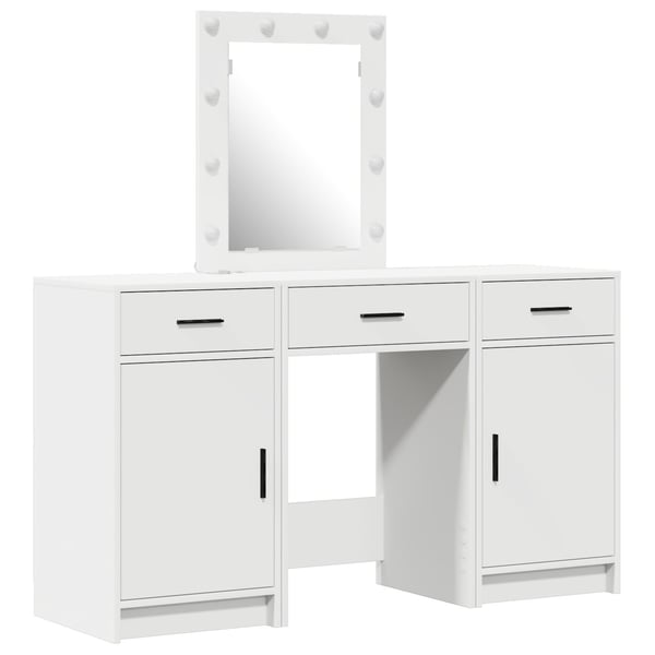 vidaXL Sminkebord med speillys Hvit 50 x 41 x 135 cm Konstruert tre