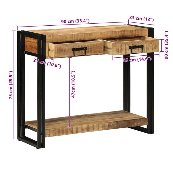 vidaXL Konsolbord med skuffe Brun 90 x 33 x 75 cm Massivt mangotræ
