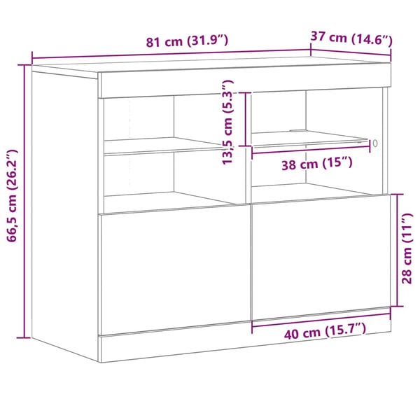 vidaXL LED sideboard Svart 81 x 37 x 66,5 cm Konstruert tre